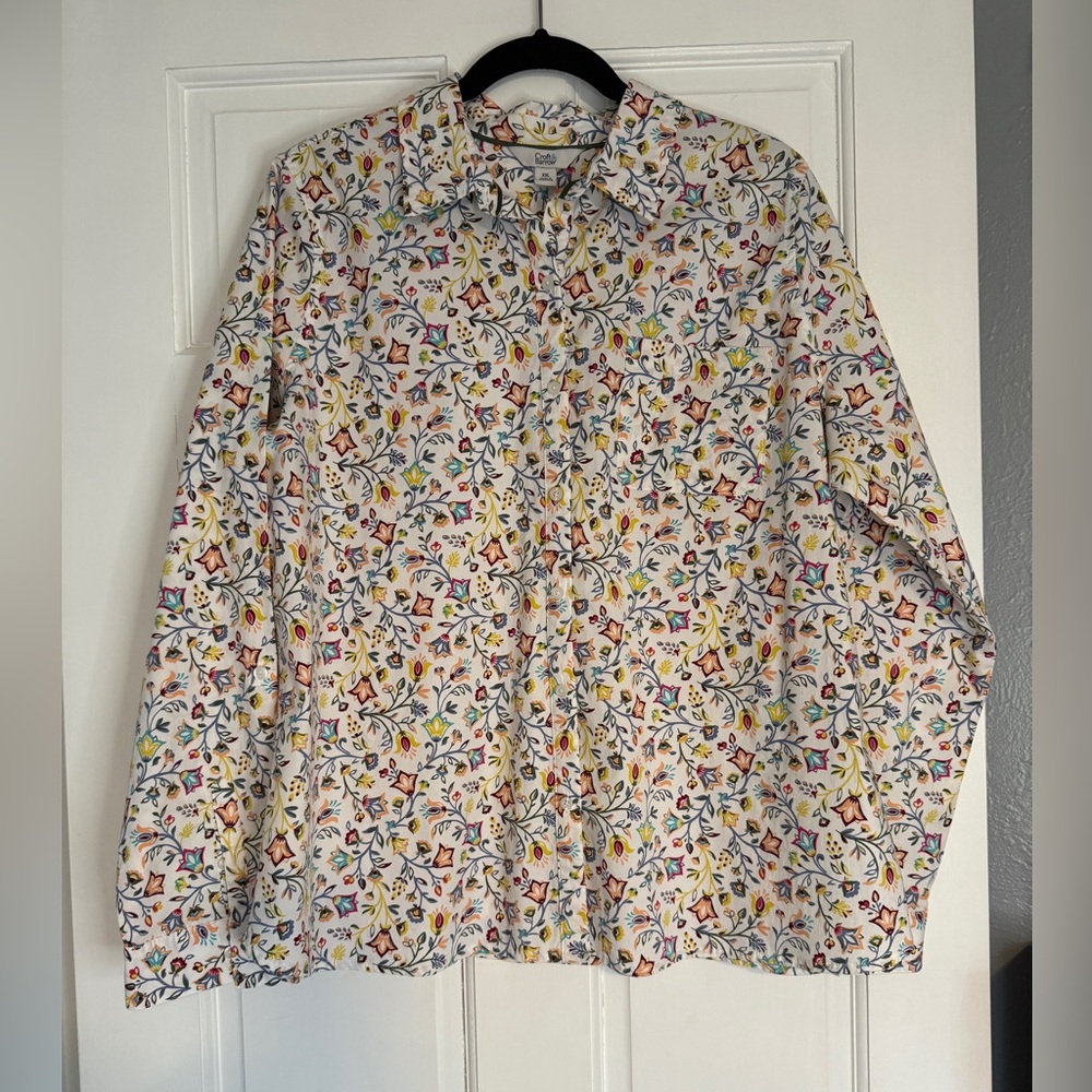 croft & barrow White Floral Button-Up Shirt